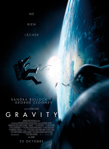 Gravity réalisé par Alfonso Cuaron avec Sandra Bullock et George Clooney.