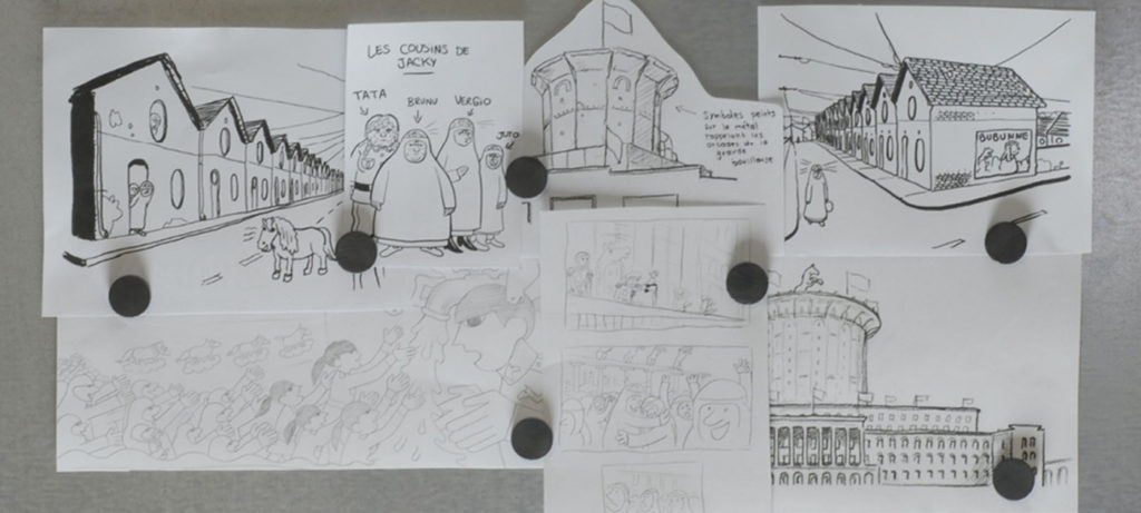 Jacky au royaume des filles réalisé par Riad Sattouf : dessins, storyboard.