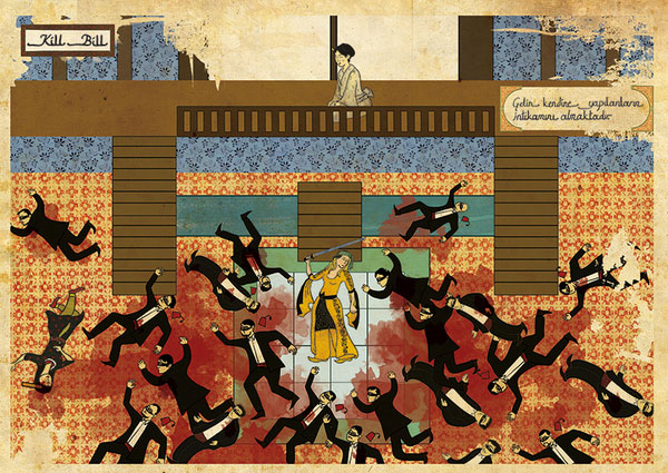 graphisme kill bill tarantino cinéma murat palta orient occident aplat peinture film culte scène