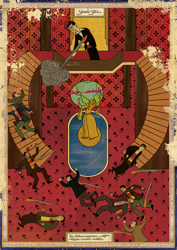 graphisme pacino scarface cinéma murat palta orient occident aplat peinture film culte scène