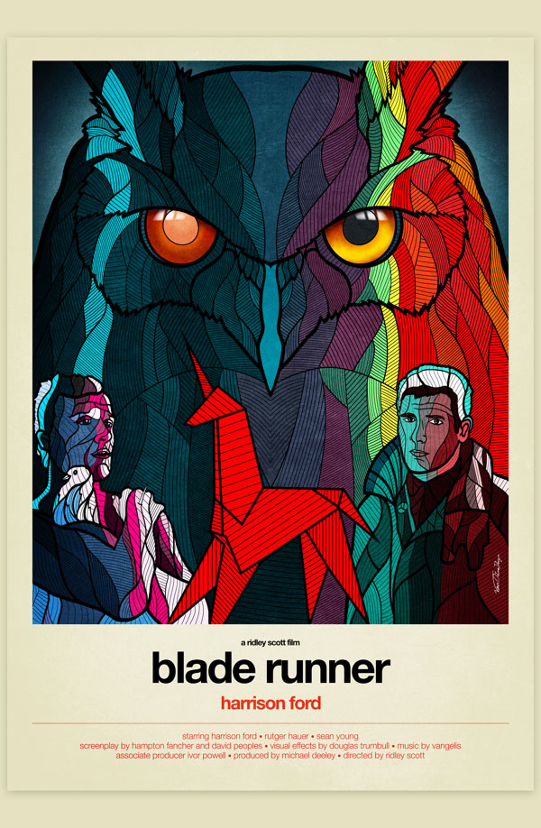 vAffiche Graphisme Blade Runner Harrison Ford Philip K. Dick Ridley Scott Science-Fiction Vectoriel Vitrail Poster film