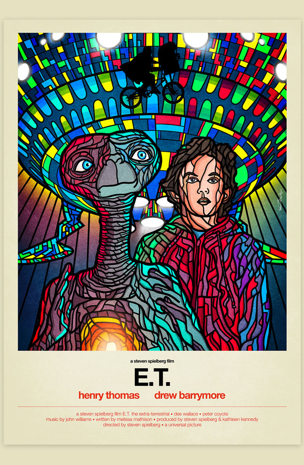 Van Orton Design Affiche Graphisme E.T. Steven Spielberg Alien Science-Fiction Vectoriel Vitrail Poster film