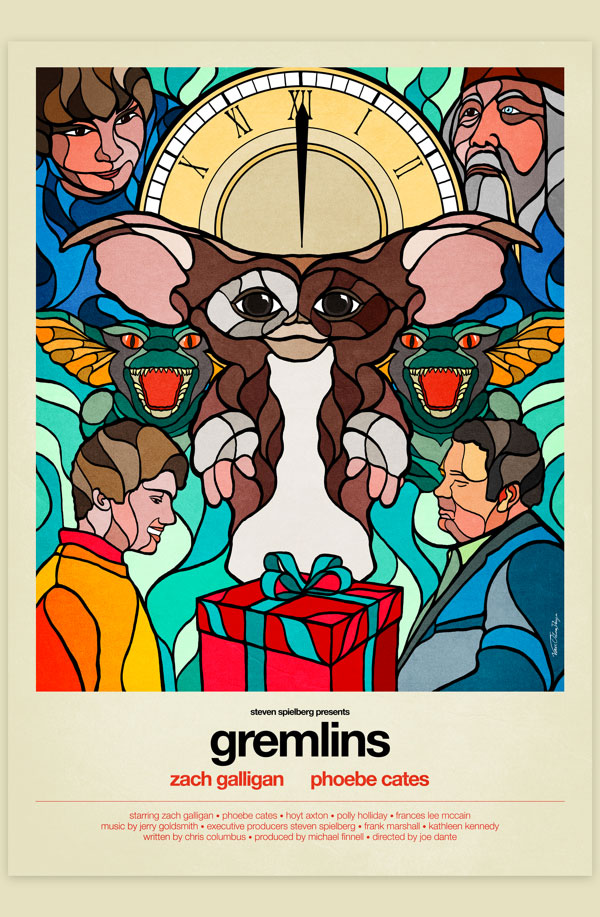 Van Orton Design Affiche Graphisme Gremlins Joe Dante Chris Columbus Mogwai Gizmo Vectoriel Vitrail Poster film