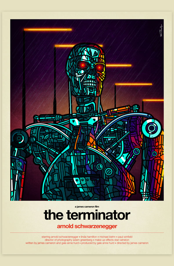 Van Orton Design Affiche Terminator Graphisme Arnold Schwarzenegger James Cameron T-800 Vectoriel Vitrail Poster film
